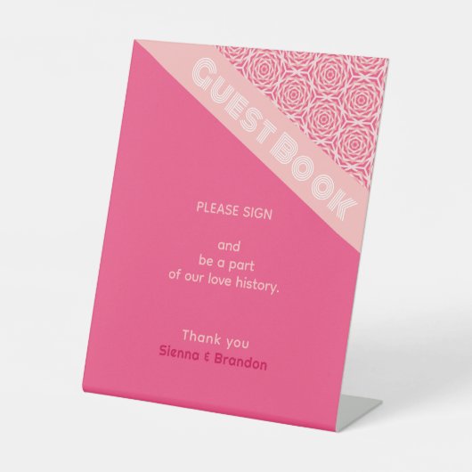 Geometrische Rozen Red Wedding Gastenboek Reclamebord Met Voetstuk (Voorkant)
