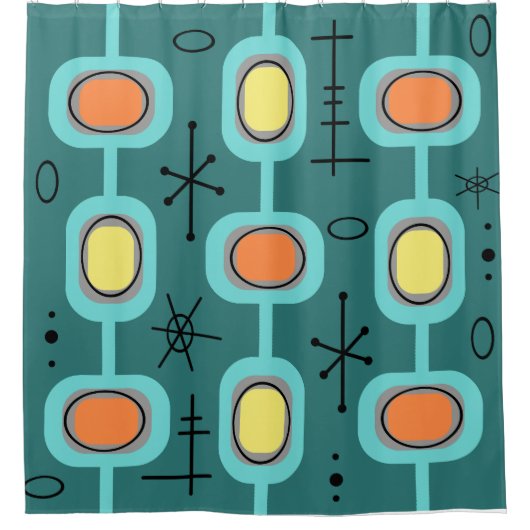 Geometrische ruimtevaartkunst Blauwgroen Douchegordijn (Voorkant)
