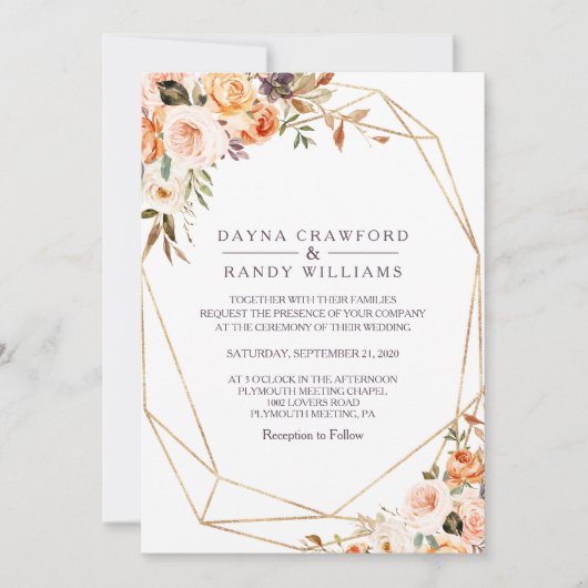 Geometrische rustieke gouden elegante herfstbruilo kaart (Voorkant)