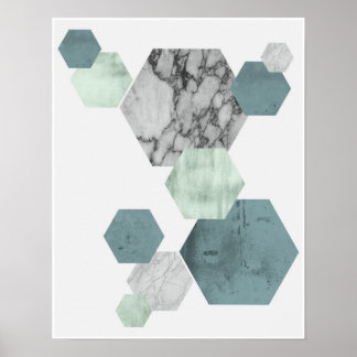 Geometrische, Scandinavische kusttinten hexagon ar Poster
