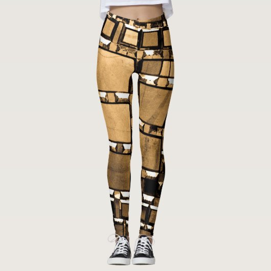 Geometrische sepia leggings (Voorkant)