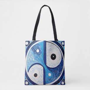 Geometrische Sereniteit: Blauw & Wit Yin Yang Draagtas