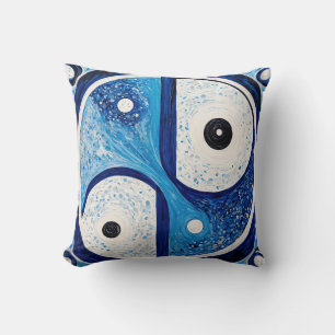 Geometrische Sereniteit: Blauw & Wit Yin Yang Kussen