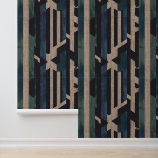 Geometrische Stam (Navyblauw + Groen) Luxe Behang