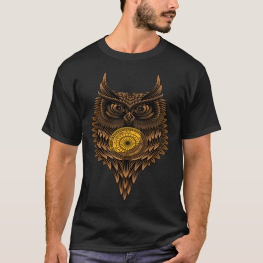 Geometrische Steampunk uil artistiek wijze boze no T-shirt (Voorkant)
