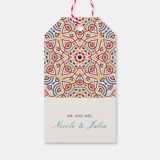 Geometrische stijl sprankelt koper Metallic bruilo Cadeaulabel (Achterkant)