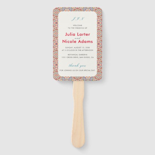 Geometrische stijl sprankelt koper Metallic bruilo Handwaaier (Voorkant)