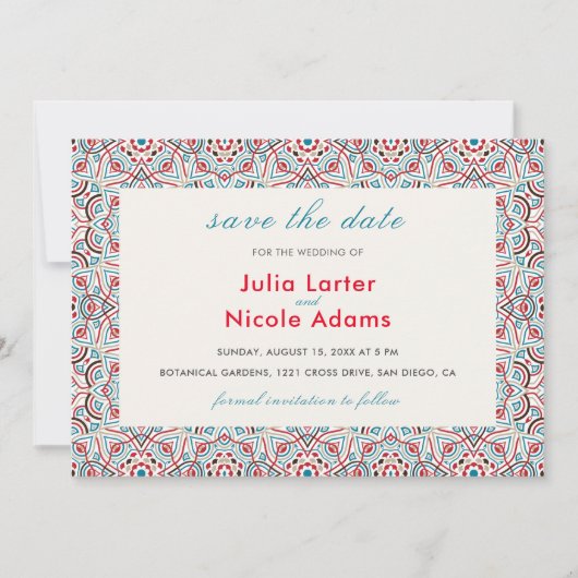 Geometrische stijl sprankelt koper Metallic bruilo Save The Date (Voorkant)