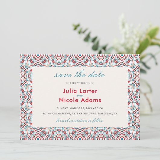 Geometrische stijl sprankelt koper Metallic bruilo Save The Date (Staand voorkant)