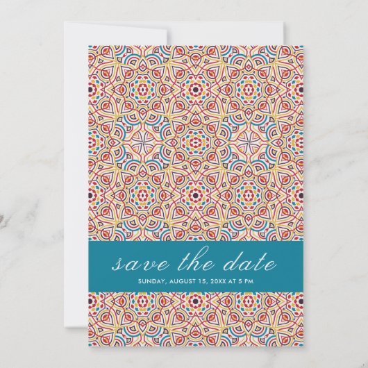 Geometrische stijl sprankelt koper Metallic bruilo Save The Date (Achterkant)