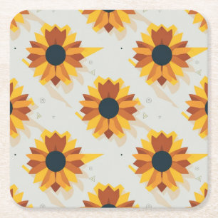 Geometrische stijl zonnebloem patroon vierkante kartonnen onderzetter