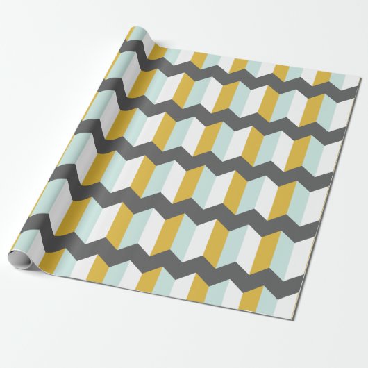 Geometrische strips Chevron Mint en geel Patroon Cadeaupapier (Uitgerold)