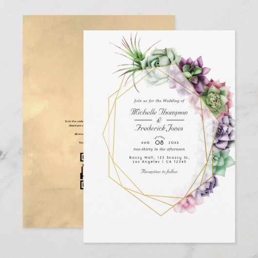 Geometrische Succulenten Herbarium Garden Wedding Kaart (Voorkant / Achterkant)