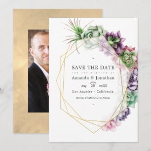 Geometrische Succulenten Herbarium Tuin Bruiloft Save The Date