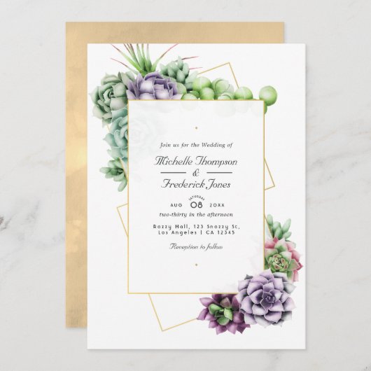 Geometrische Succulenten QR Code RSVP Weddenschap Kaart (Voorkant / Achterkant)