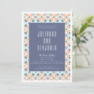  Geometrische Tegels Motif in Blue Wedding Kaart