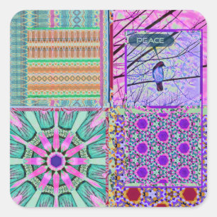 Geometrische Tegels van Azulejos met Vredesvogel Vierkante Sticker