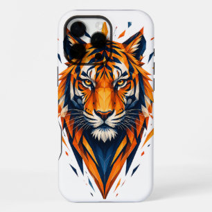 Geometrische Tijger Oranje en Blauwe Veelhoekige K iPhone 16 Pro Max Hoesje