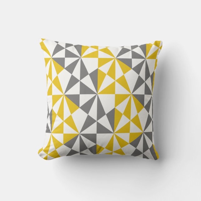 Geometrische troebel Funky Mustard Yellow Grey Kussen (Voorkant)