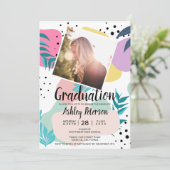 Geometrische tropische bladvormen foto afstuderen kaart (Staand voorkant)