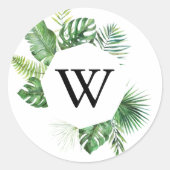 Geometrische Tropische Monogram Bruiloft Envelop A Ronde Sticker (Voorkant)