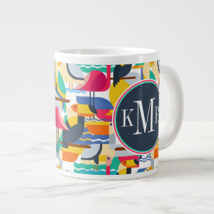Geometrische tropische vogels   Monogram Jumbo Beker
