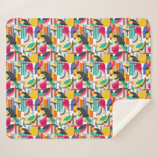 Geometrische tropische vogels sherpa deken (Voorkant (horizontaal))