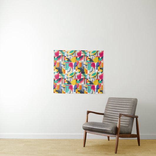Geometrische tropische vogels wandkleed (In Situ (horizontaal))
