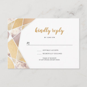 Geometrische trouwrsvp faux goudmarmer RSVP kaartje