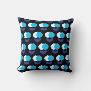 Geometrische tulpen blauw en zwart kussen