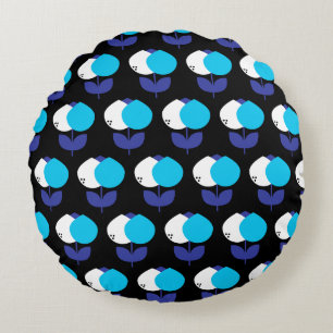 Geometrische tulpen blauw en zwart rond kussen