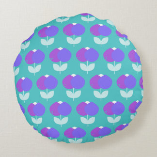 Geometrische tulpen Paarse en Aqua Rond Kussen
