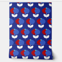 Geometrische tulpen rood en blauw behang
