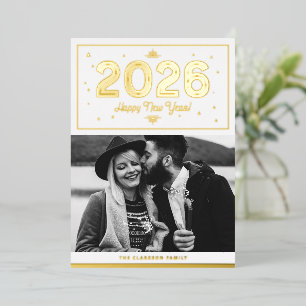 Geometrische typografie 2026 Gelukkig Nieuwjaar Fo Folie Feestdagenkaart