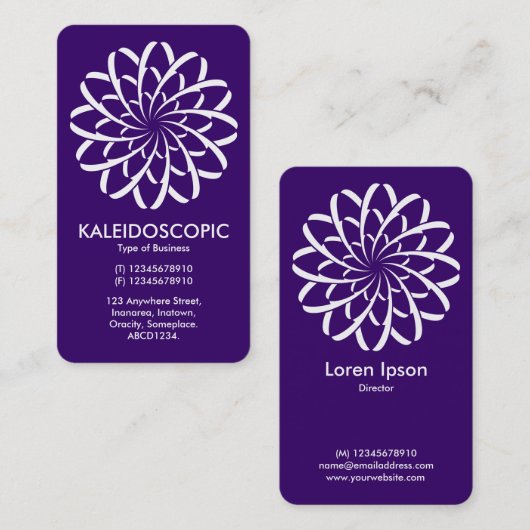 Geometrische ventilator 02 - wit op diep Paars Visitekaartje (Voorkant / Achterkant)