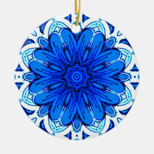 Geometrische ventilatorpatronen in kobalt Blue en Keramisch Ornament