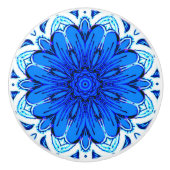 Geometrische ventilatorpatronen in kobalt Blue en Keramische Knop (Voorkant)