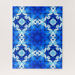 Geometrische ventilatorpatronen in kobalt Blue en Legpuzzel