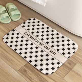 Geometrische vierkanten beige zwart badmat