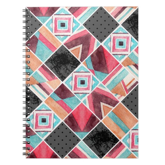 Geometrische vierkanten, waterverf patchwork notitieboek (Voorkant)