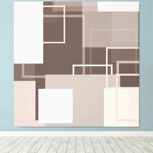 Geometrische vierkantjes - Chocolade en Cream Canvas Afdruk (Insitu (Houten vloer))