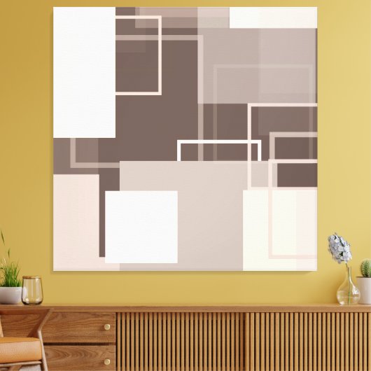 Geometrische vierkantjes - Chocolade en Cream Canvas Afdruk (Insitu (Woonkamer))