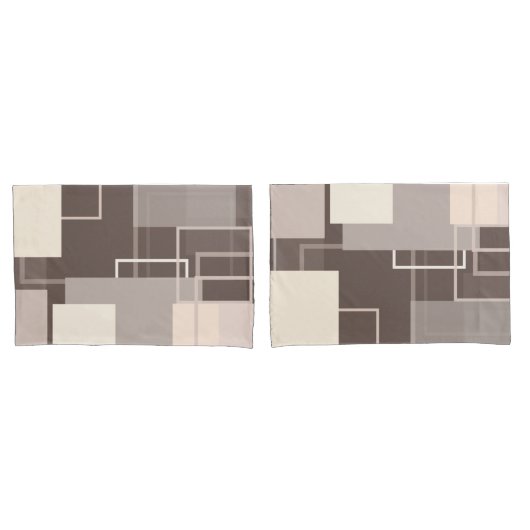Geometrische vierkantjes - Chocolade en Cream Kussensloop (Voorkant-Set)