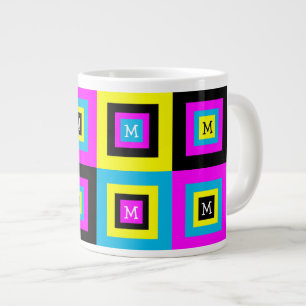 Geometrische vierkantsmonogram CMYK Extra Grote Beker