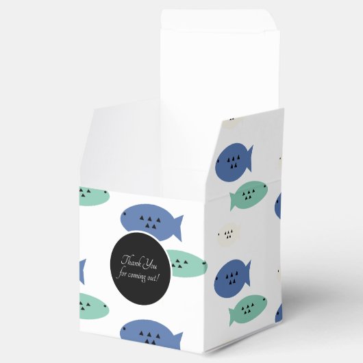 Geometrische visblauwe vangerbox bedankdoosjes (Geopend)