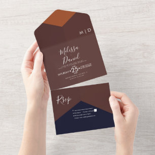 Geometrische vormen Donkere Tonen Bruiloft All In One Uitnodiging