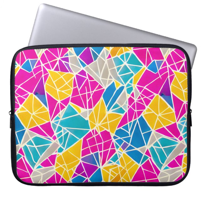 Geometrische vormen en lijnen in levendige kleuren laptop sleeve (Voorkant)