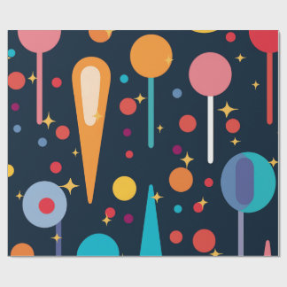 Geometrische vormen en sterren op zwarte achtergro cadeaupapier