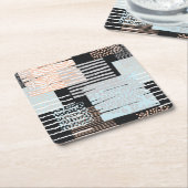 Geometrische vormen en strepen vierkante kartonnen onderzetter (Schuin)