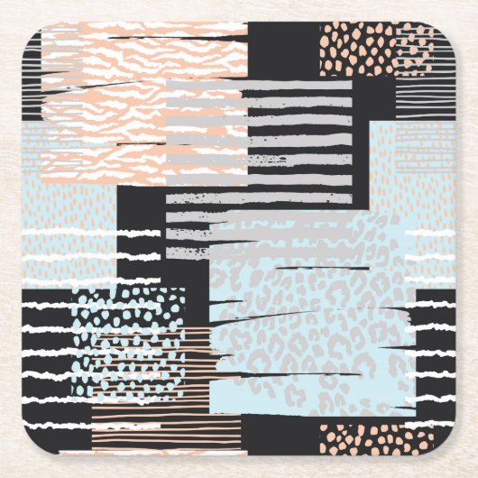 Geometrische vormen en strepen vierkante kartonnen onderzetter (Voorkant)